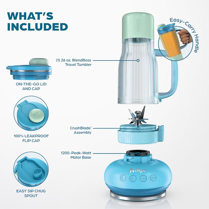 Ninja BlendBOSS Personal Blender: Two 26oz Travel Tumblers, Powerful Ice Crushing