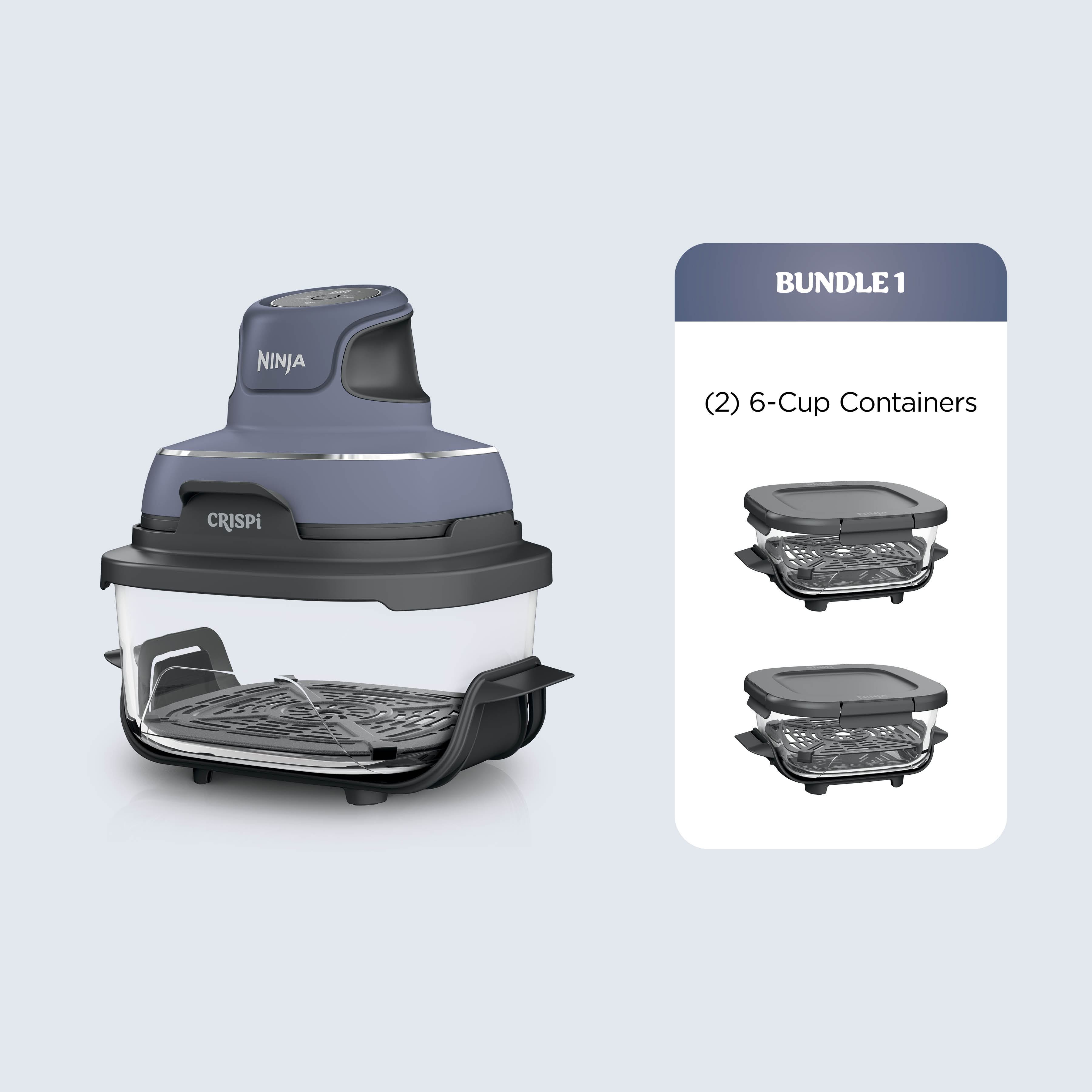 Ninja Crispi Portable 4-in-1 Lavender Glass Air Fryer, 4-Quart with Two 6-Cup Containers