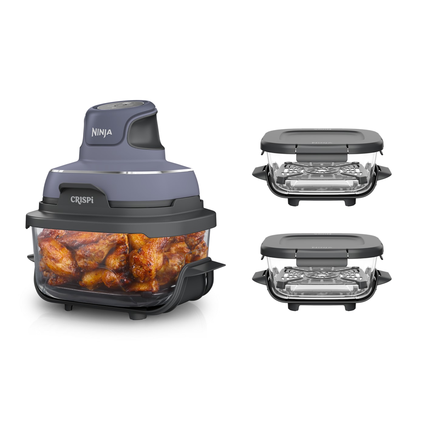 Ninja Crispi Portable 4-in-1 Lavender Glass Air Fryer, 4-Quart with Two 6-Cup Containers