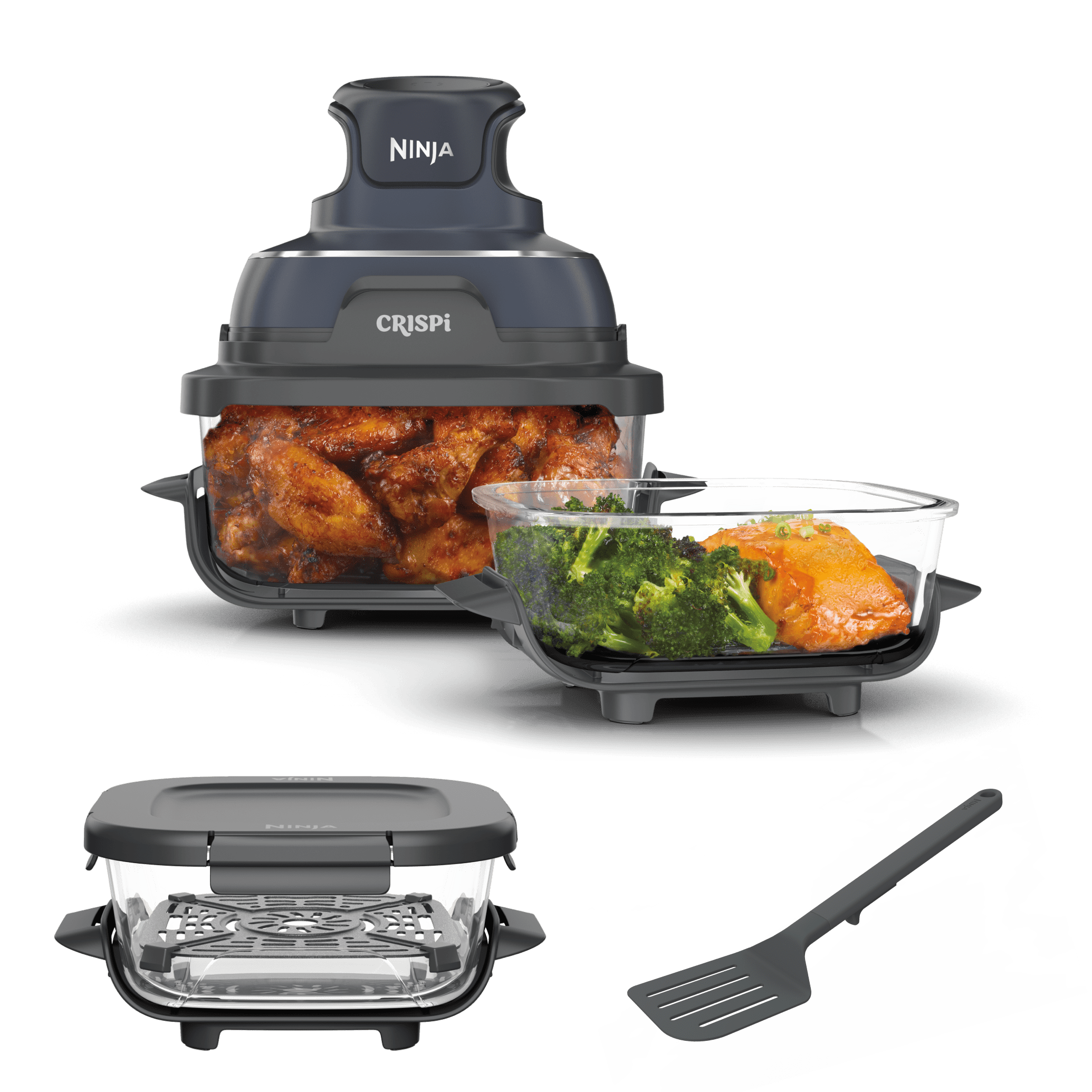 Ninja Crispi Portable Glass Air Fryer Cooking System 4-Pack Bundle Stone