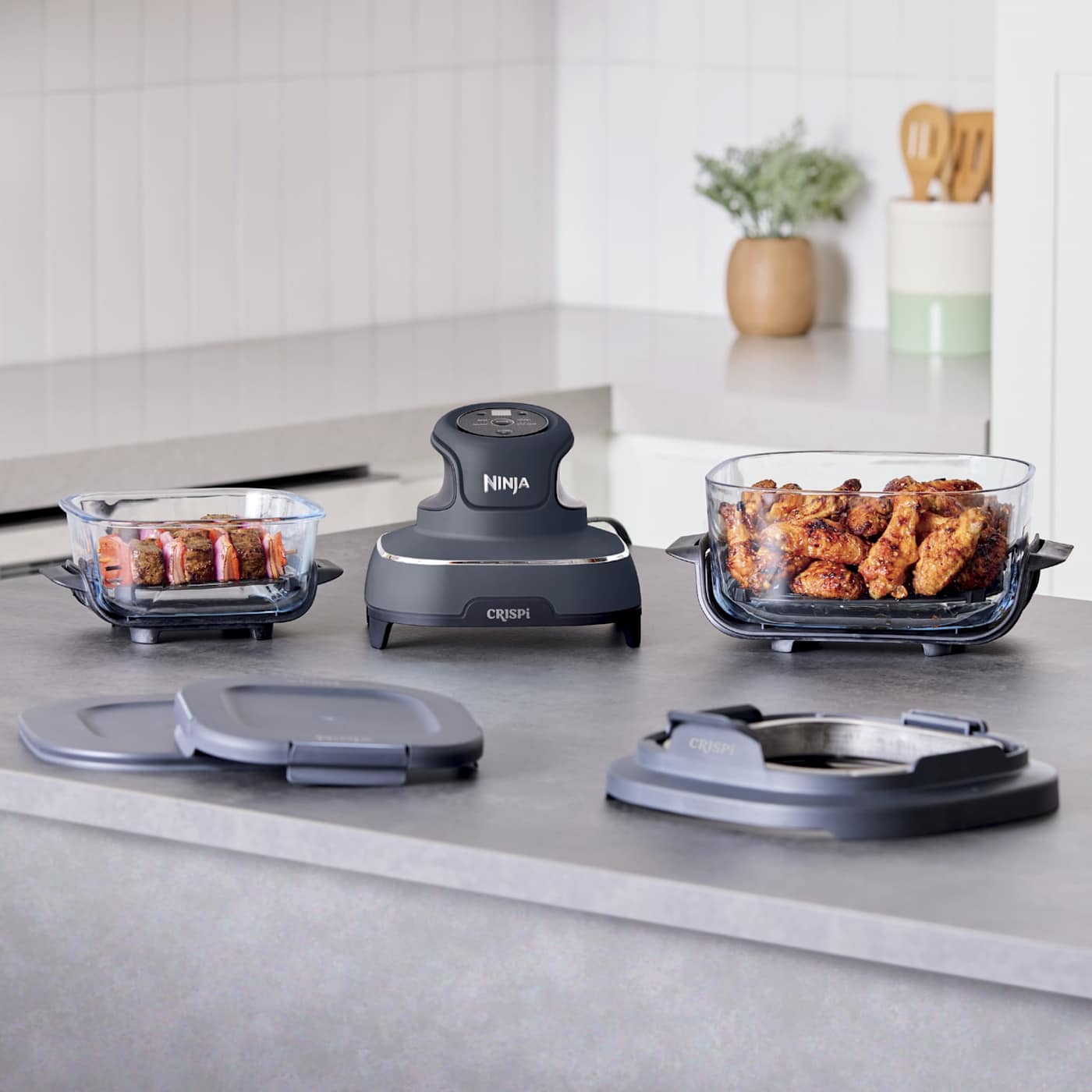 Ninja Crispi Portable 4-in-1 Lavender Glass Air Fryer, 4-Quart with Two 6-Cup Containers